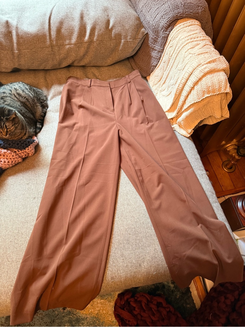 Open Edit Wide Leg Brown Dress Pants